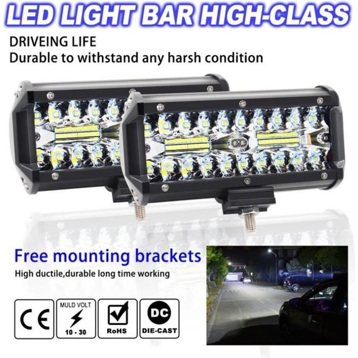 Phares de Travail Led 2X120W Projecteur Flood Combo Feu de Brouillard Lampe conduite 7 Pouces Led Phare Longue Portée de Lumière Con