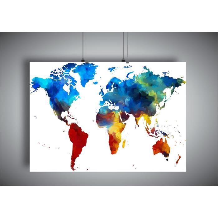 poster colore couleur brosse peint carte du monde terre art a4 21x29 7cm cdiscount