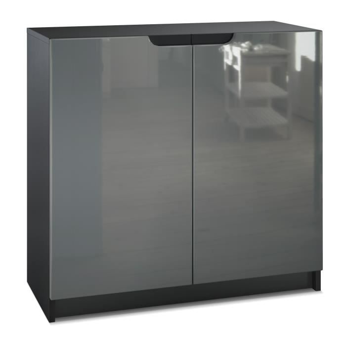 Vladon Commode Armoire de bureau Rangement Logan, Corps en Noir mat , Façades en Gris haute