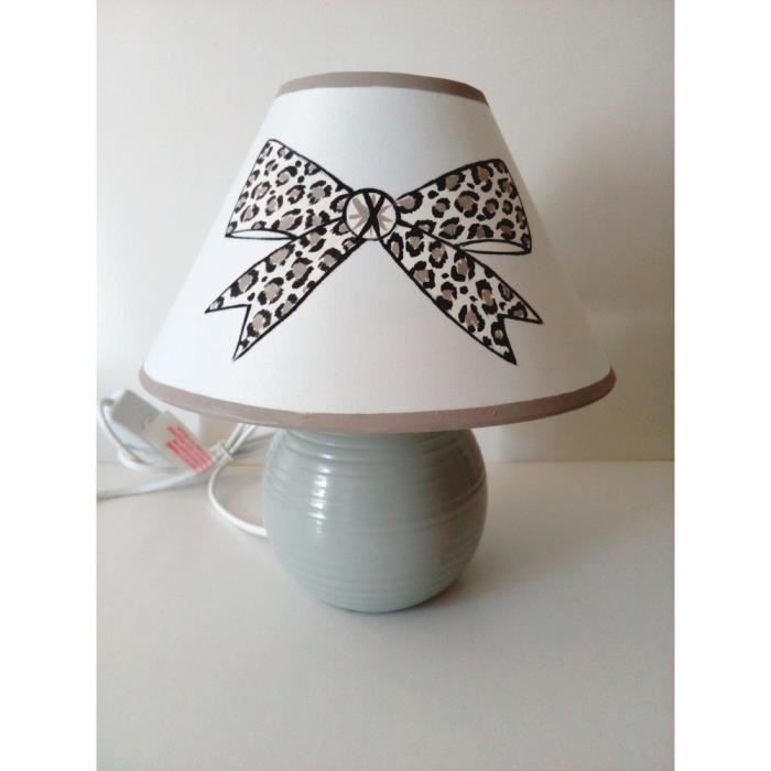 LAMPE DE CHEVET PEINT MAIN NOEUD LEOPARD PIED BOULE GRIS