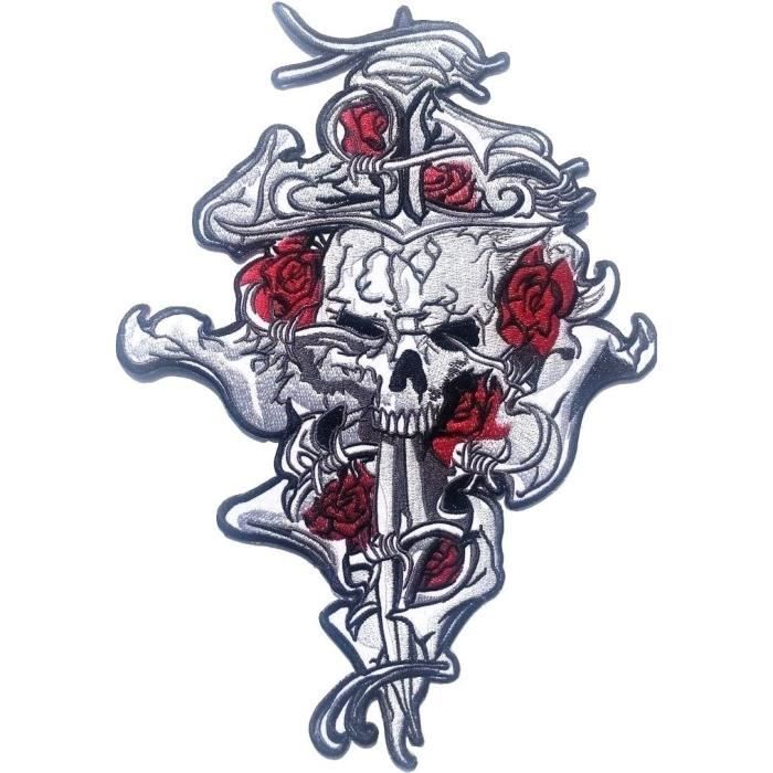 Patch Thermocollant Tête De Mort Poker Las Vegas – 10x10 Cm – Badge Biker Moto Casino – Déco Personnalisée