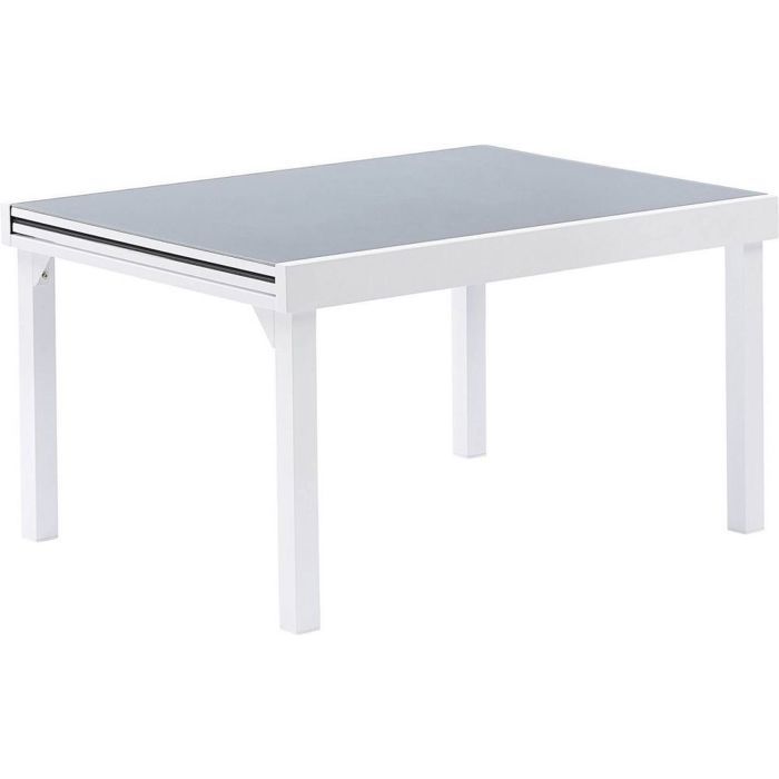 Table de jardin - Modulo - Blanc - Aluminium - Verre trempé - Rallonge coulissante