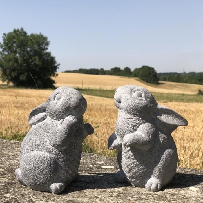 2 Lapins Ciment Animaux Déco Jardin Statue Sculpture de Jardin Animaux 1064410645Bis