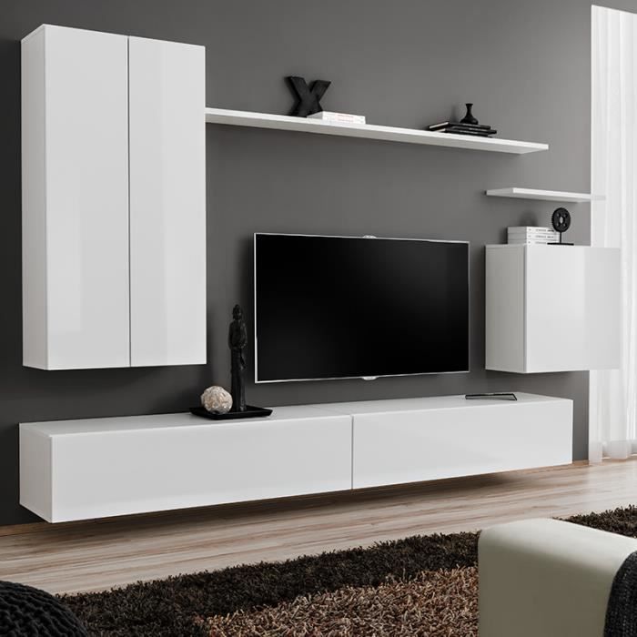 Meuble Tele Suspendu Blanc Soledad 3 L 270 X P 40 X H 160 Cm Blanc Achat Vente Meuble Tv Meuble Tele Suspendu Blanc Soldes Sur Cdiscount Des Le 20 Janvier Cdiscount