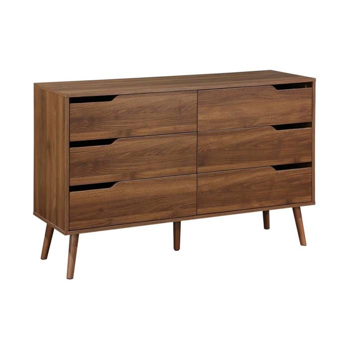 Commode décor bois de noyer. 6 tiroirs. pieds en pin massif Commode décor bois de noyer. 6 tiroirs. pieds en pin massif