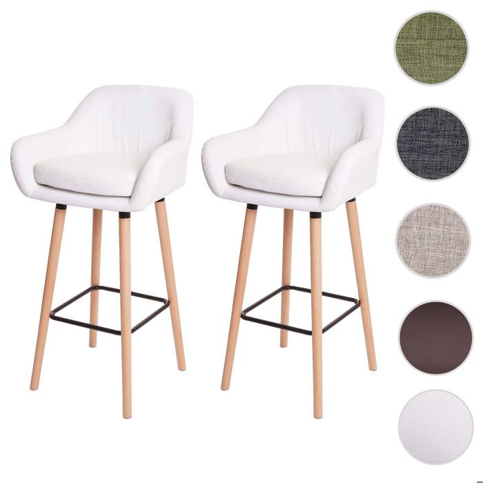 MCW 2x Tabouret de bar Malmö T381 simili cuir blanc