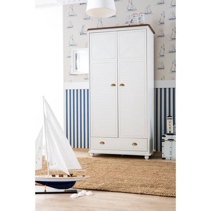 Armoire 2 Portes Et 1 Tiroir Coloris Blanc Et Dore Achat Vente Armoire De Chambre Armoire 2 Portes Et 1 Tiroi Cdiscount