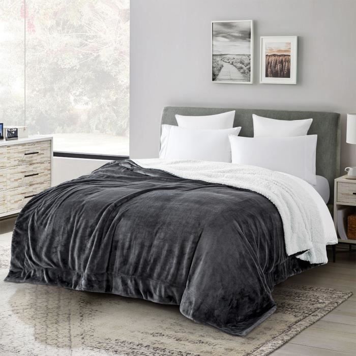 Luxe Noir Double fausse fourrure couverture jeter canapé lit en polaire chaude Vison Doux au toucher