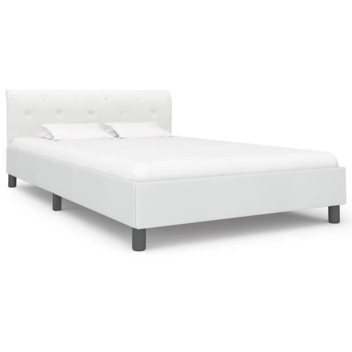 ZOE© Lit adulte Structure de lit Classique - Lit enfant Lit pour 1-2 personnes - Blanc - Similicuir 120 x 200 cm ♕62137