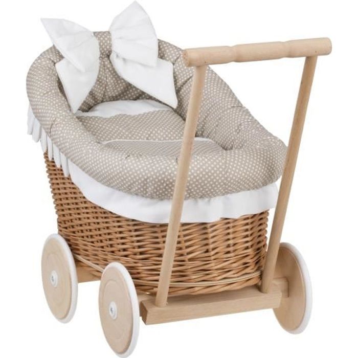 Landau-Poussette pour poupée en osier naturel,poignée et roues en bois avec  tissu beige et blanc - Cdiscount Jeux - Jouets