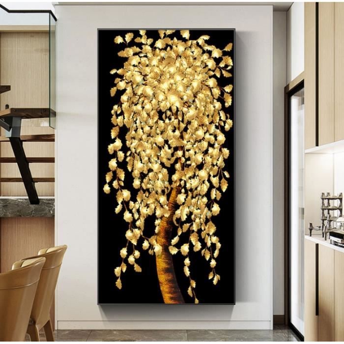 Tableau Phosphorescent Peint à La Main - Peinture Lumineuse Dans Le Noir Terre Dorée - Déco Murale Unique 80 Cm - 11