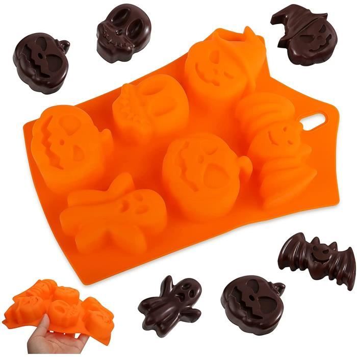 2PCS Citrouille Chauve Souris Silicone Moule de Cuisson pour Crâne Citrouille Fantôme Moule en Silicone Halloween Fantôme Silicone Moules Halloween Creative Silicone Moule theme Halloween pour Gâteau