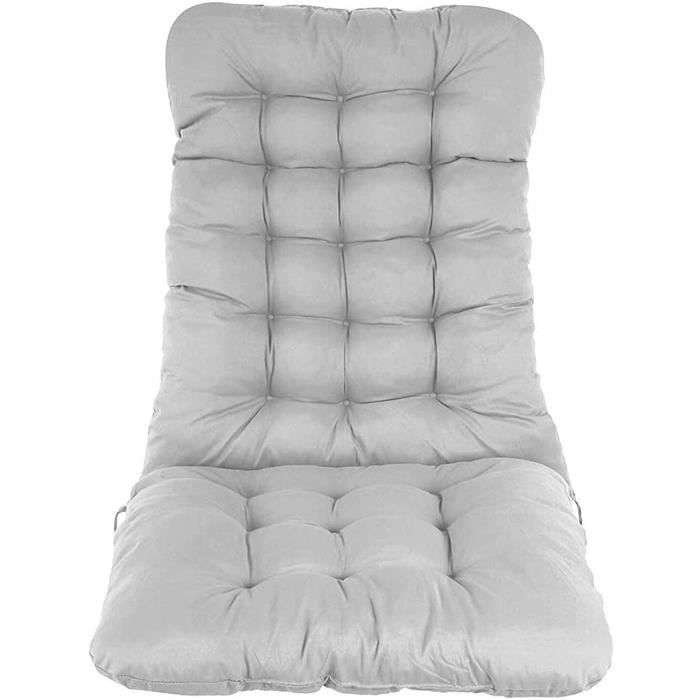 Coussin De Chaise Longue épais 45x100 Cm - Housse Polyester, Rembourrage Coton PP, Sangles Antidérapantes - Pour Jardin, Plage, Terrasse (Bleu Gris)