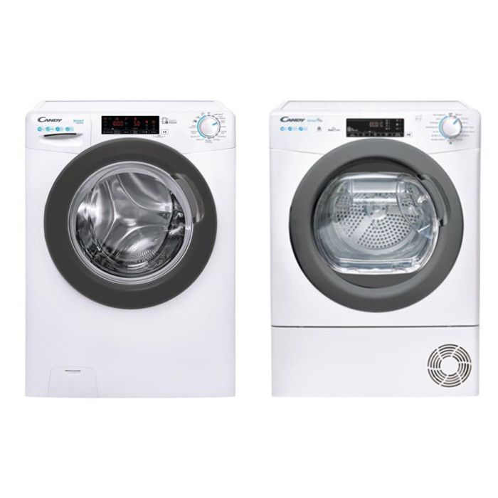 CANDY Lave-linge frontal 10kg 1400trs/min SMART Touch + Sèche-linge frontal 10kg Pompe à Chaleur 58 Blanc - Candy