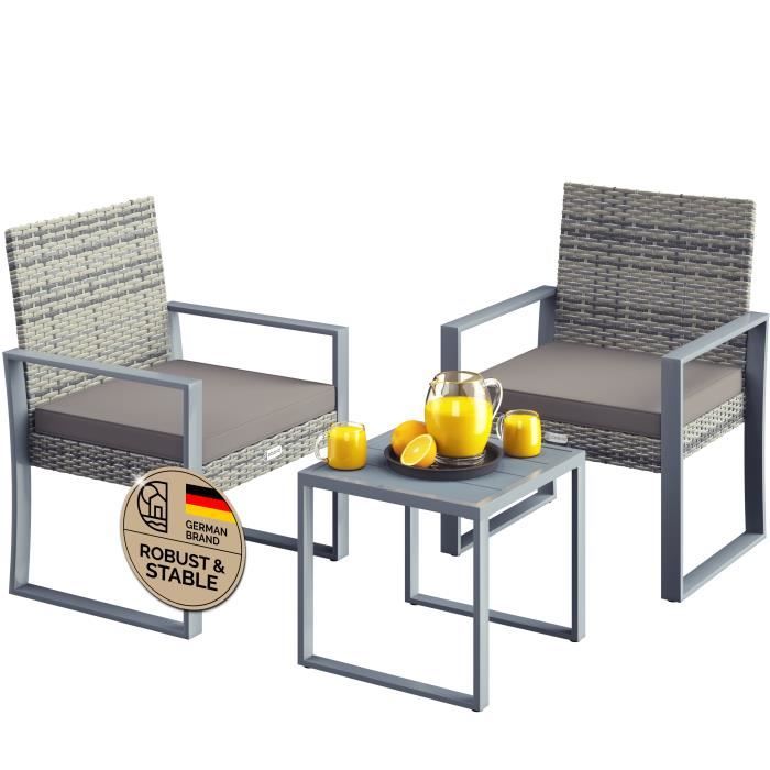 Ensemble de meubles de jardin en polyrotin Lounge Set Gris Pieds réglables Résistant aux intempéries Terrasse Salon de Jardin Ensemble de meubles de jardin en polyrotin Lounge Set Gris Pieds réglables Résistant aux intempéries Terrasse Salon de Jardin