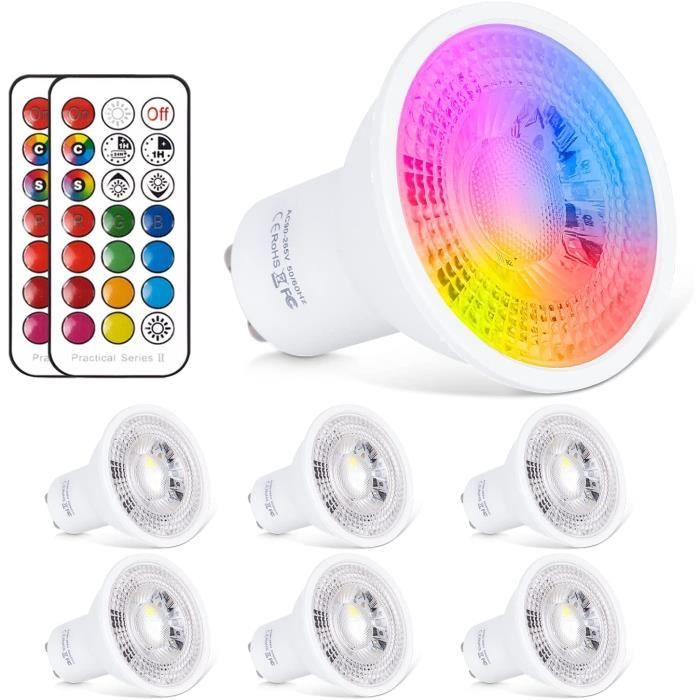 Ampoule LED GU10 Spot Ampoules 6W Changement De Couleur RGBW+Blanc Froid  Dimmable Touches Télécommande(6PCS) - Cdiscount Maison