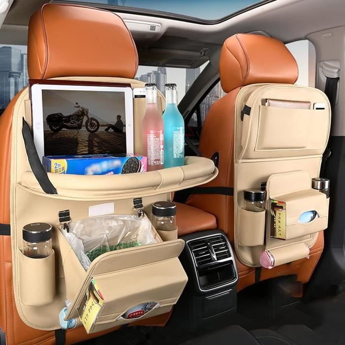Organiseur Siège Arrière Voiture Enfant - Protection Dossier Cuir PU Noir Avec 7 Compartiments