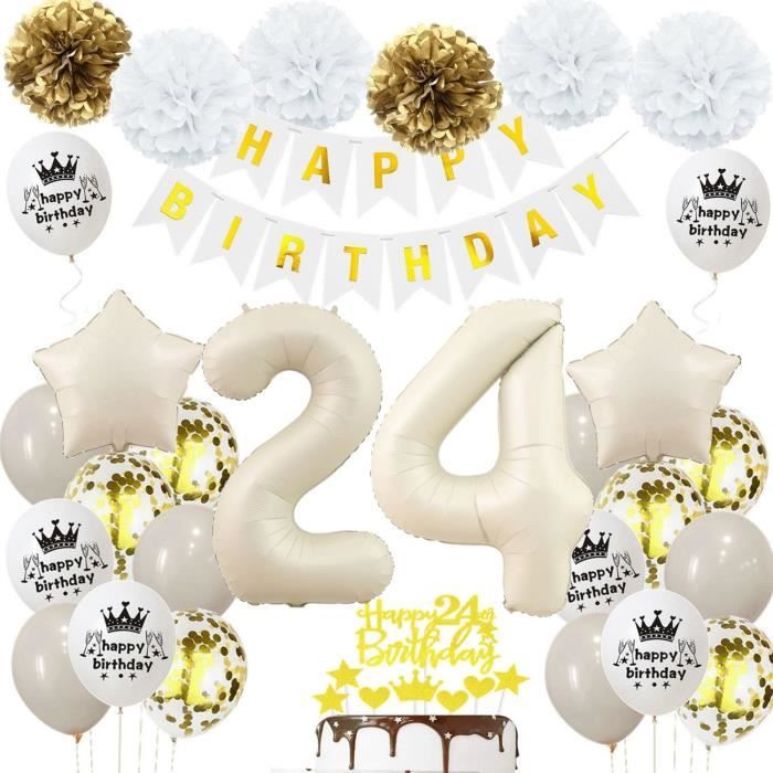 Decoration Anniversaire 24 Beige Or, Ballons 24 Anniversaire Femme ...