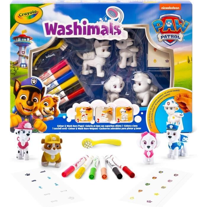 Washimals - Mes animaux à colorier - CRAYOLA - 4 animaux PatPatrouille - Dès 3 ans