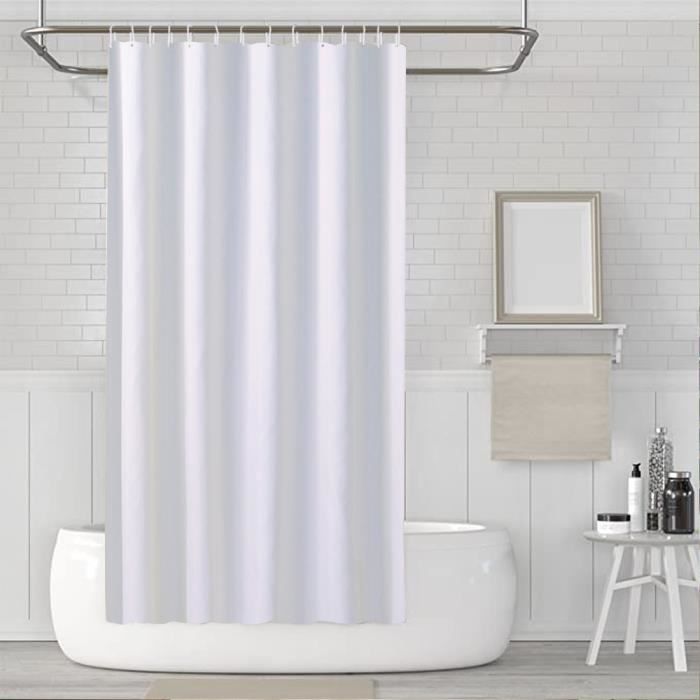 Rideau de Douche-180X200cm-accessoires de salle de bain-Imperméable-lavable-avec 12 Crochets-Blanc