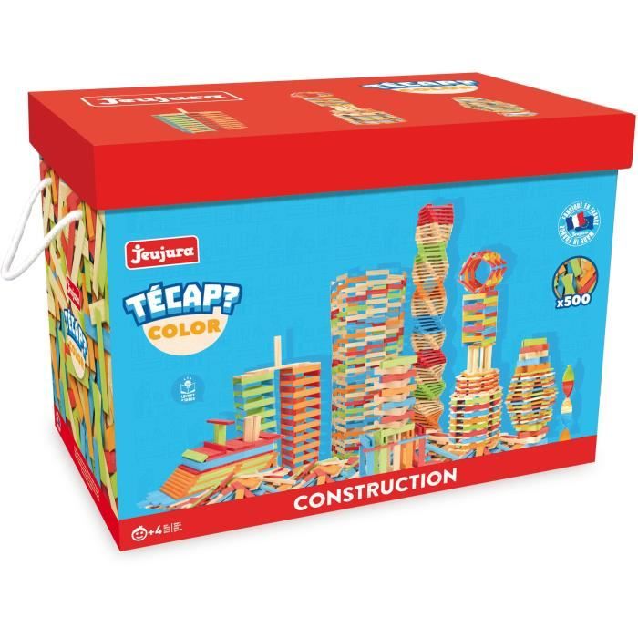 Jeu de construction et d'équilibre JEUJURA Tecap Color - 500 planchettes en bois de couleur