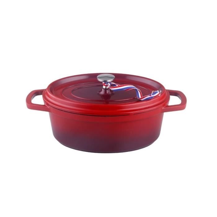 Kamberg - Cocotte 26 cm Ovale Rouge Flammée - Fonte d'aluminium - Revêtement pierre - Tous feux dont induction - Sans PFOA - Maison