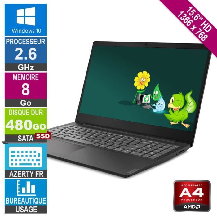 Achat PC Portable PC Portable 15.6" Lenovo V145-15AST A4-9125 2.6GHz 8Go/480Go SSD HD W10 AZERTY pas cher