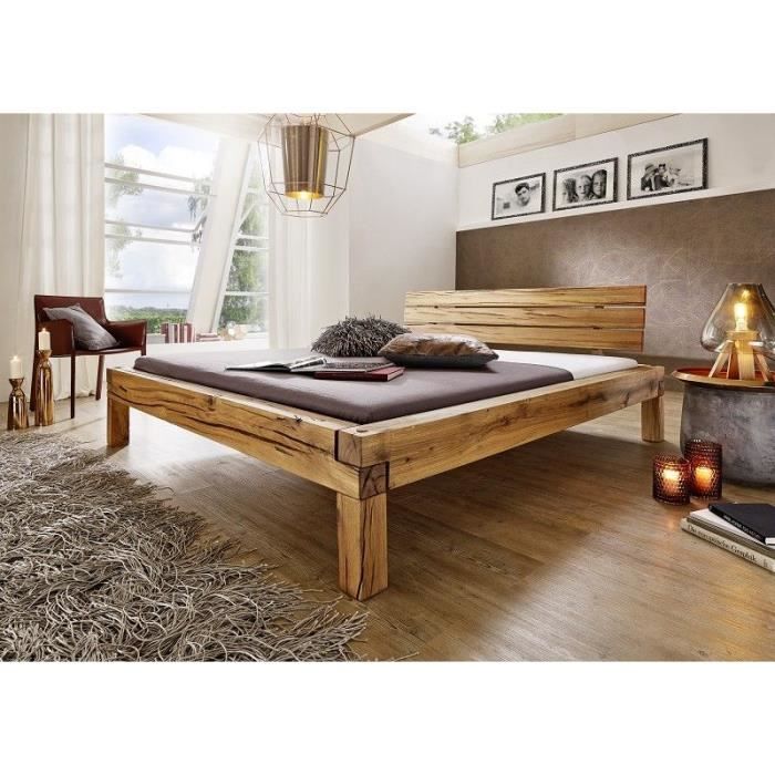 Stucture lit double 180x200cm - Bois de chêne sauvage huilé (Bois naturel) - KRAKAU 203
