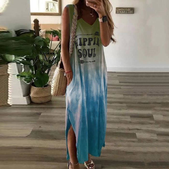 Robe Justice Fille 12 Ans, Tie-dye Bleu Et Vert, Motif Paix, Sans Manches, Occasion