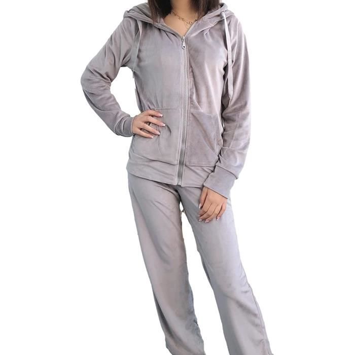 Ensemble survêtement velours doux femme 2 pièces cosy plaid haut sweat à  capuche zip bas pantalon pyjama chaud hiver jogging[877] Gris xl -  Cdiscount Prêt-à-Porter