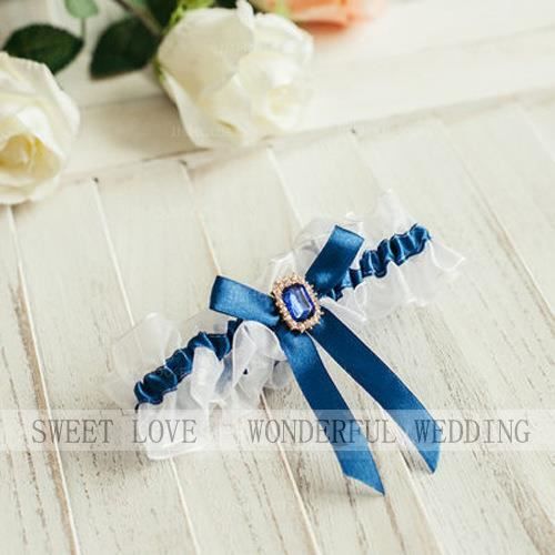 Lot De 4 Jarretelles De Mariage Bleues Et Blanches - Dentelle, Perles - Taille Ajustable 40-60 Cm - 3