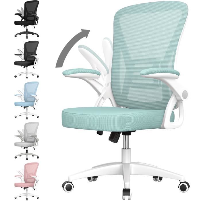 chaise de bureau à roulette 360° | fauteuil ergonomique | hauteur & dossier ajustable/accoudoirs réglables | charge max 150kg |vert