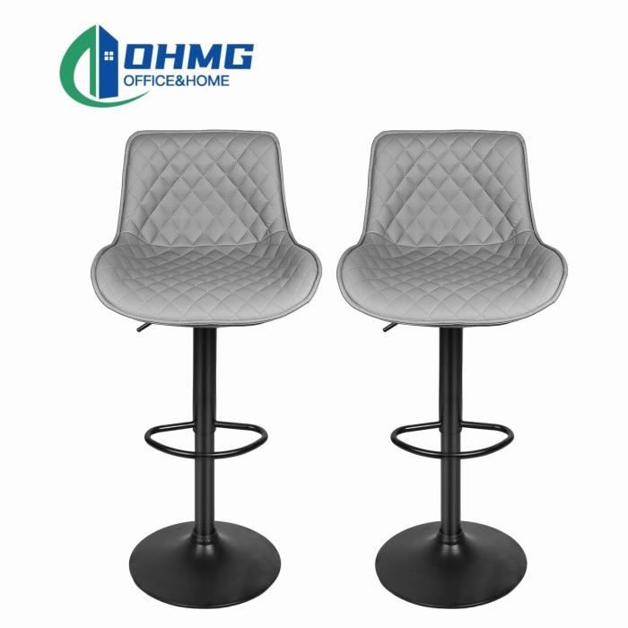 Tabouret de bar en tissu PU diamant gris clair - OHMG - Ensemble de 2 - Contemporain - Design - Intérieur