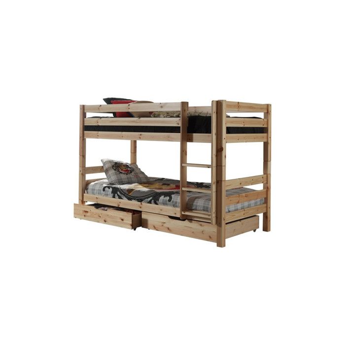 Lit Superposé & Mezzanine & 2 Tiroirs de Lit Enfant Pino 90x200cm Naturel Lit Superposé & Mezzanine & 2 Tiroirs de Lit Enfant Pino 90x200cm Naturel