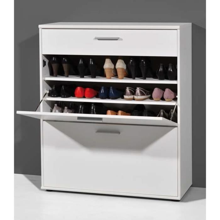 Commode meuble à chaussures blanc avec 2 abattants et 1 tiroir, L 89 x