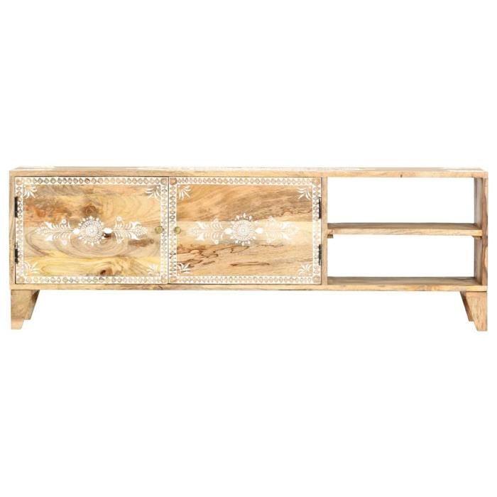Superbe Meuble TV En Manguier Massif – 120 Cm, Rangement élégant Pour Salon