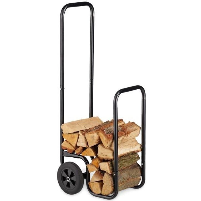 Chariot transport bois de chauffage l Trolley métal pour bois cheminée max  80 kg