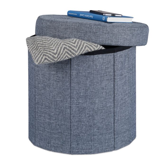 Relaxdays Tabouret rangement pouf rond pliant pliable rembourré couvercle repose-pieds HxlxP: 38x38x38 cm gris foncé