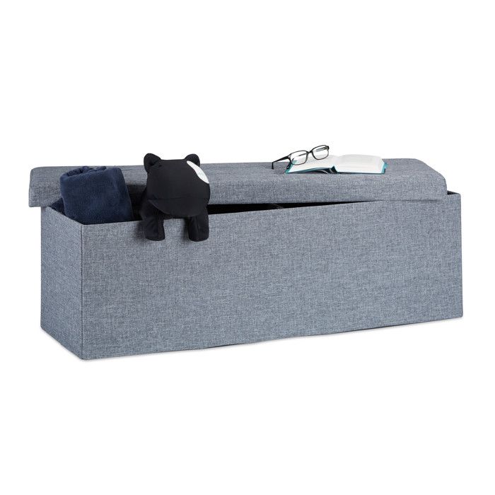 Relaxdays Pouf de rangement pliant XXL tabouret pratique avec couvercle H x L x P : 38 x 114 x 38 cm gris foncé