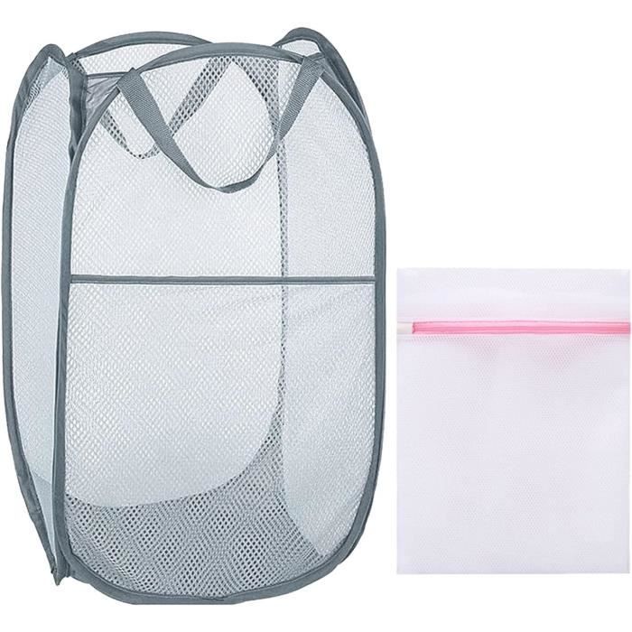 Lot De 2 Paniers à Linge Pop-Up Pliable Noir Et Gris - Grand Format Respirant Avec Poignées