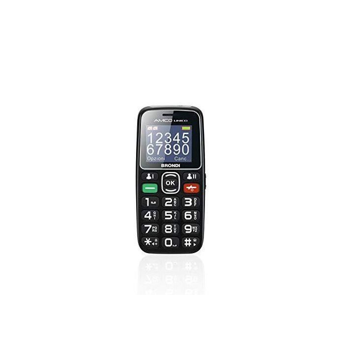 Téléphone portable double SIM Brondi Amico Unico - Noir - GSM - Bouton SOS d'urgence