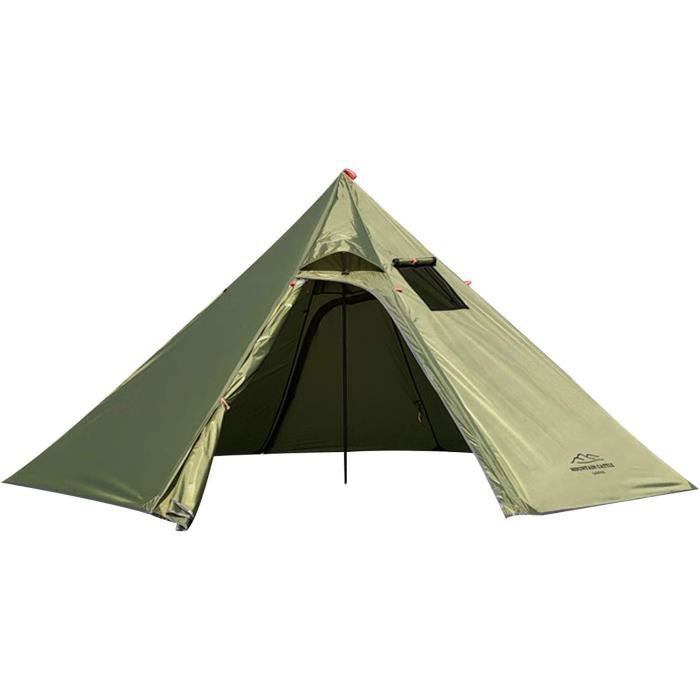 Tente Pyramid Tipi Chaude 2-4 Personnes Avec Trou Poêle, Fenêtres Et Double Porte - Camping Toutes Saisons