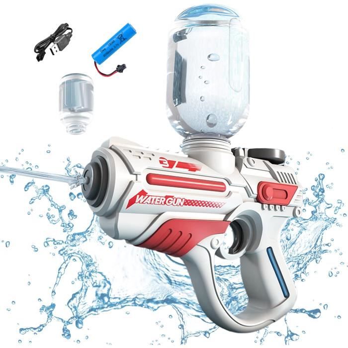 Gatling – Pistolet à Eau Électrique – Double Batterie 2000 MAh – 3 Modes D’Alimentation (400ml, 3000ml, Tuyau) – Portée 8,5-9,7 M – LED – Pour Adultes Et Enfants