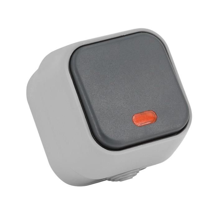 TECHBREY Interrupteur Simple avec Voyant Lumineux IP54 70x70x55 mm PC