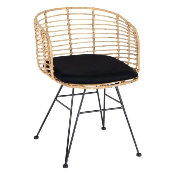 fauteuil rotin naturel/métal - tousmesmeubles - pavy - design scandicraft - confortable - robuste
