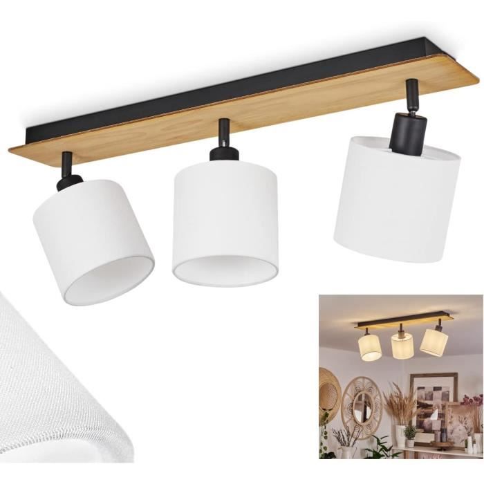Plafonnier Alsen, Plafonnier Moderne En Bois/métal/tissu Brun Foncé/noir/ Cuivre, Luminaire Au Design Scandinave Avec Abat-jour Réglable, 3 Flammes, 3 X E14, Sans Ampoules