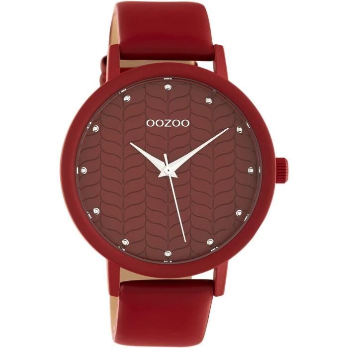 Montre Femme Ernest à Quartz - Cadran Chiffres Romains, Bracelet Cuir Rouge, Boîtier Or Rose