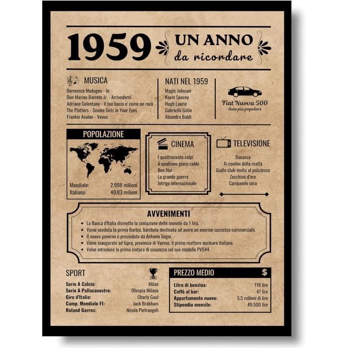 VINTAGE AN 65TH Anniversaire 1959 T-Shirt 100% Coton De EUR 15,89