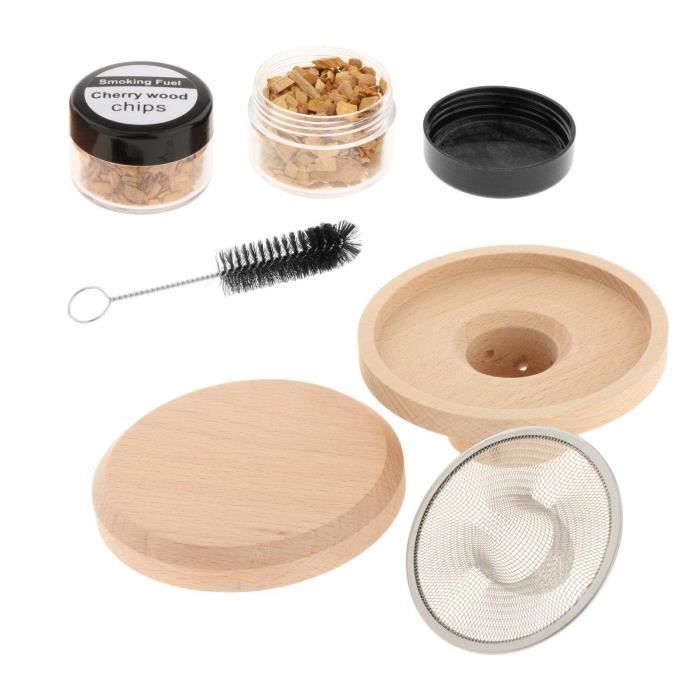 Kit Fumoir à Cocktail MIXOLOGIC - 4 Types De Copeaux De Bois (cerise, Chêne, Noix De Pécan, Pomme) + 4 Couvercles En Verre - Pour Infuser Whisky, Cocktails - Cadeau Mixologie