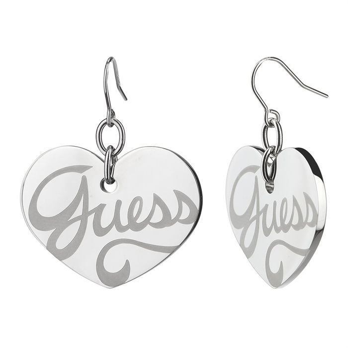 Boucles D'Oreilles Pendantes Guess - Coeur Argenté Et Strass - Occasion